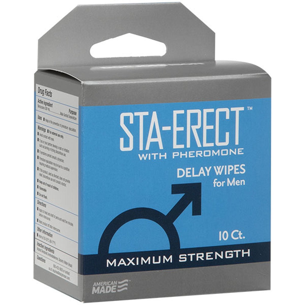 Sta-Erect With Pheromone - Delay Wipes for Men - 10 Pack - Not Very Vanilla