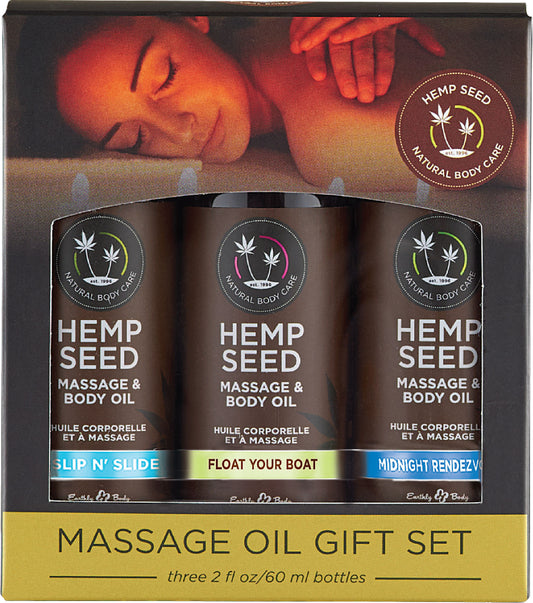 Hemp Seed Massage and Body Oil Gift Set - 3 Pack - 2 Fl. Oz. Bottles - Not Very Vanilla