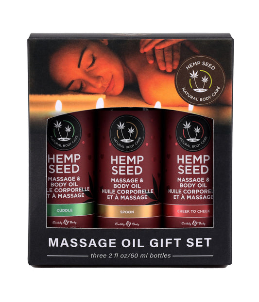 Hemp Seed Massage Oil Trio Gift Set - Cuddle / Cheek to Cheek / Spoon - 2 Oz - Not Very Vanilla