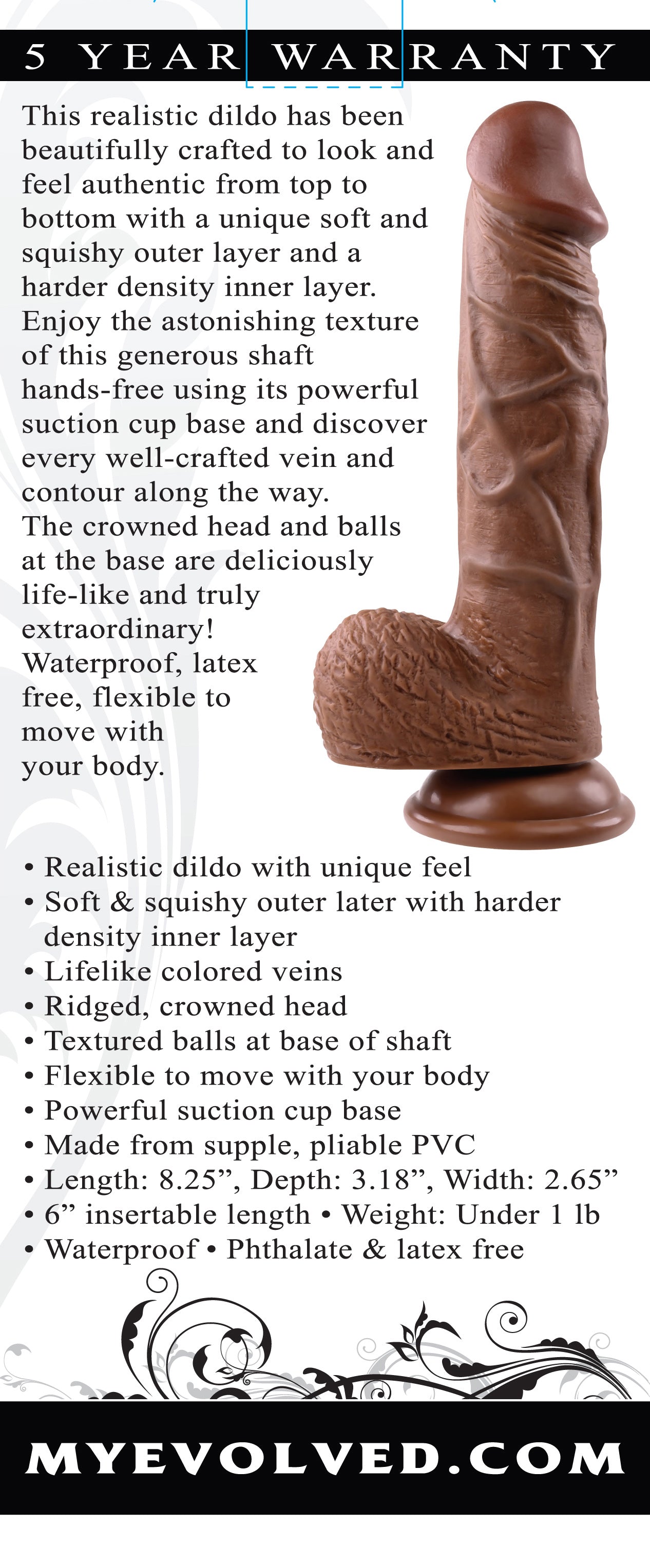 Realistic Dildo - 8 Inches - Dark - Not Very Vanilla