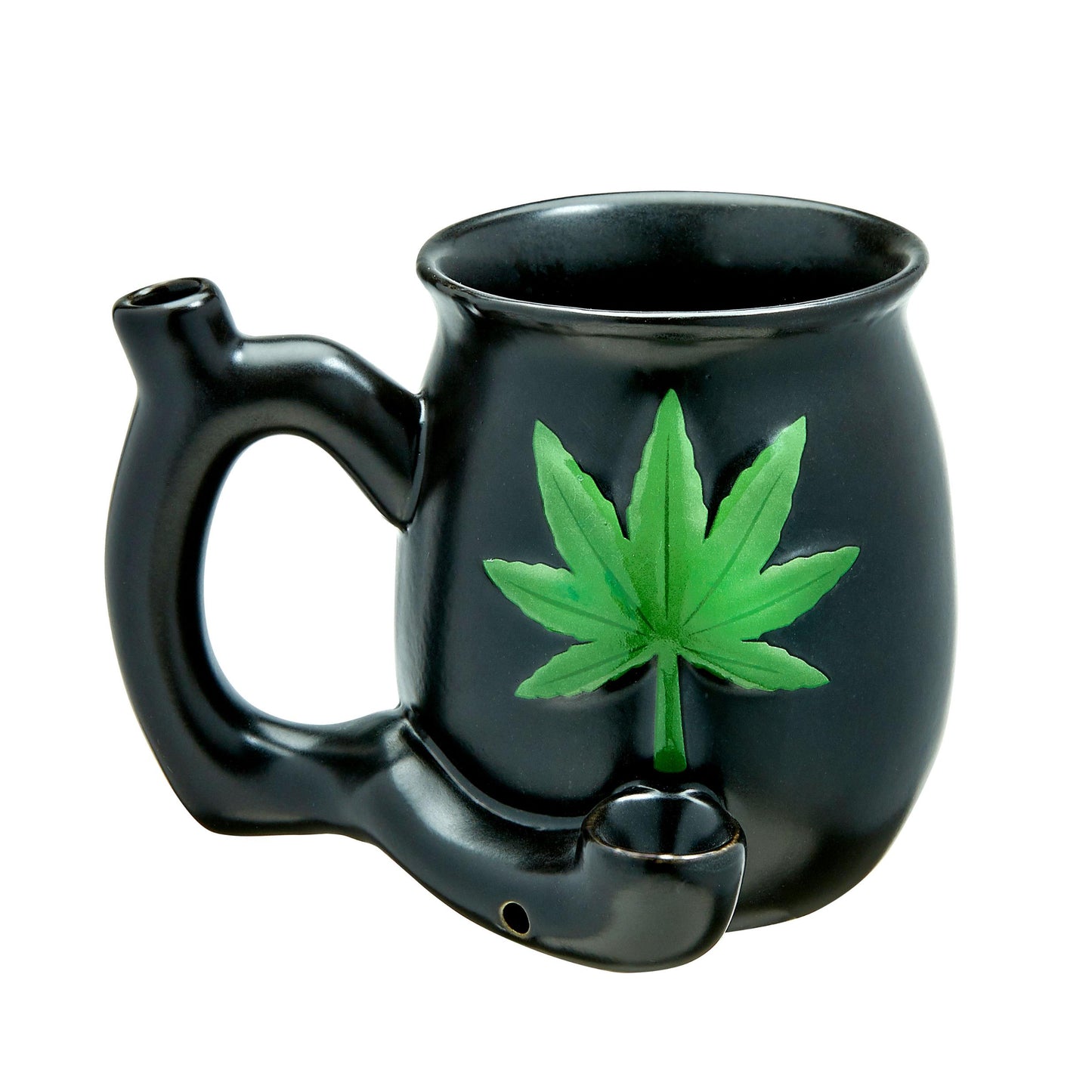 Black Matt Mug With Embossed Green Leaf - Roast and Toast - Not Very Vanilla