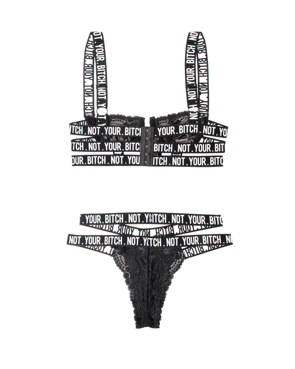 Not Your Bitch Lace Bra and Cutout Panty Set - Black - L/xl - Not Very Vanilla