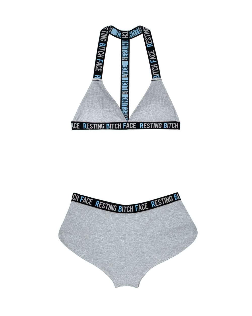 Resting Bitch Face Bralette and Retro Short Set - Gray - S/m - Not Very Vanilla