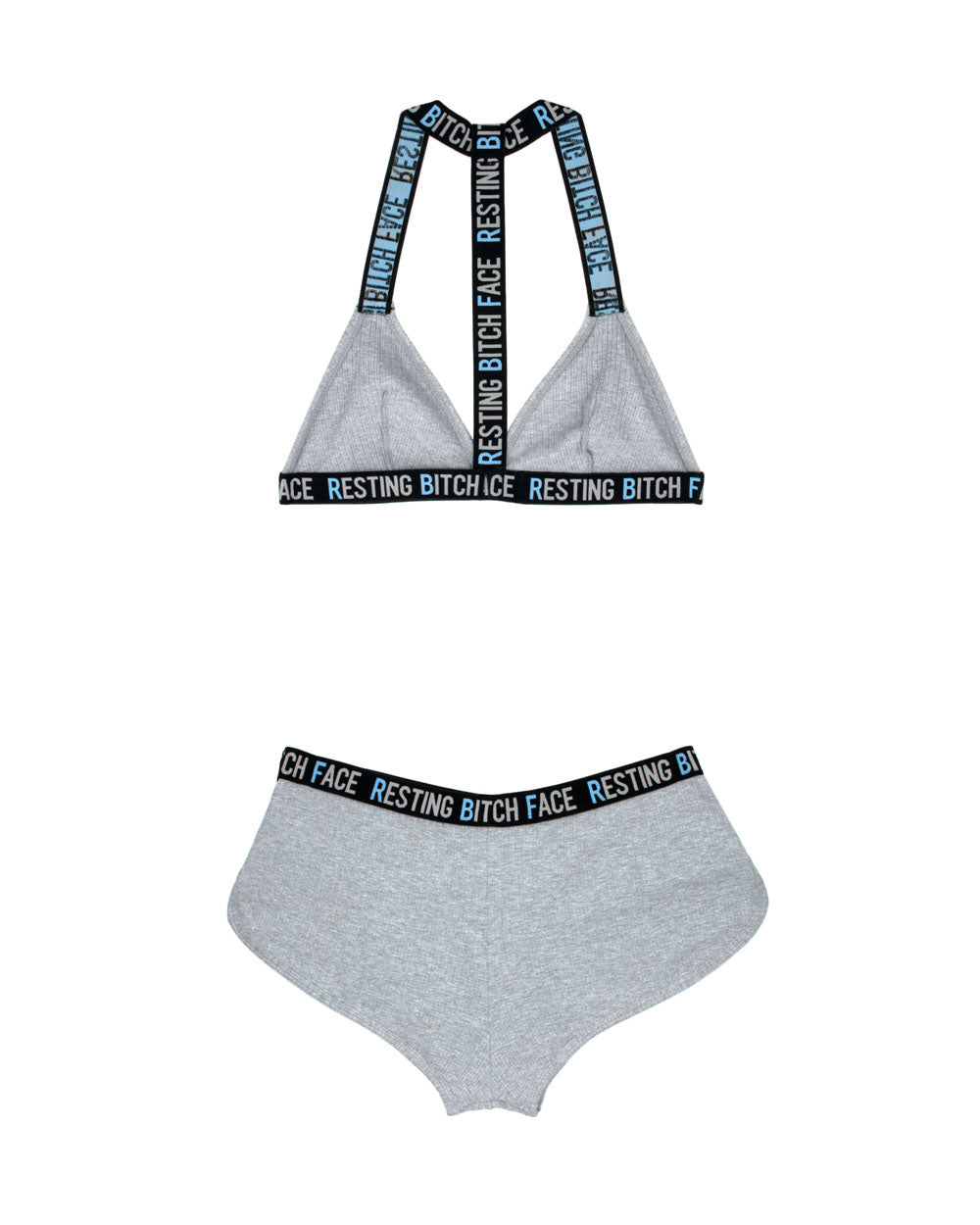 Resting Bitch Face Bralette and Retro Short Set - Gray - S/m - Not Very Vanilla