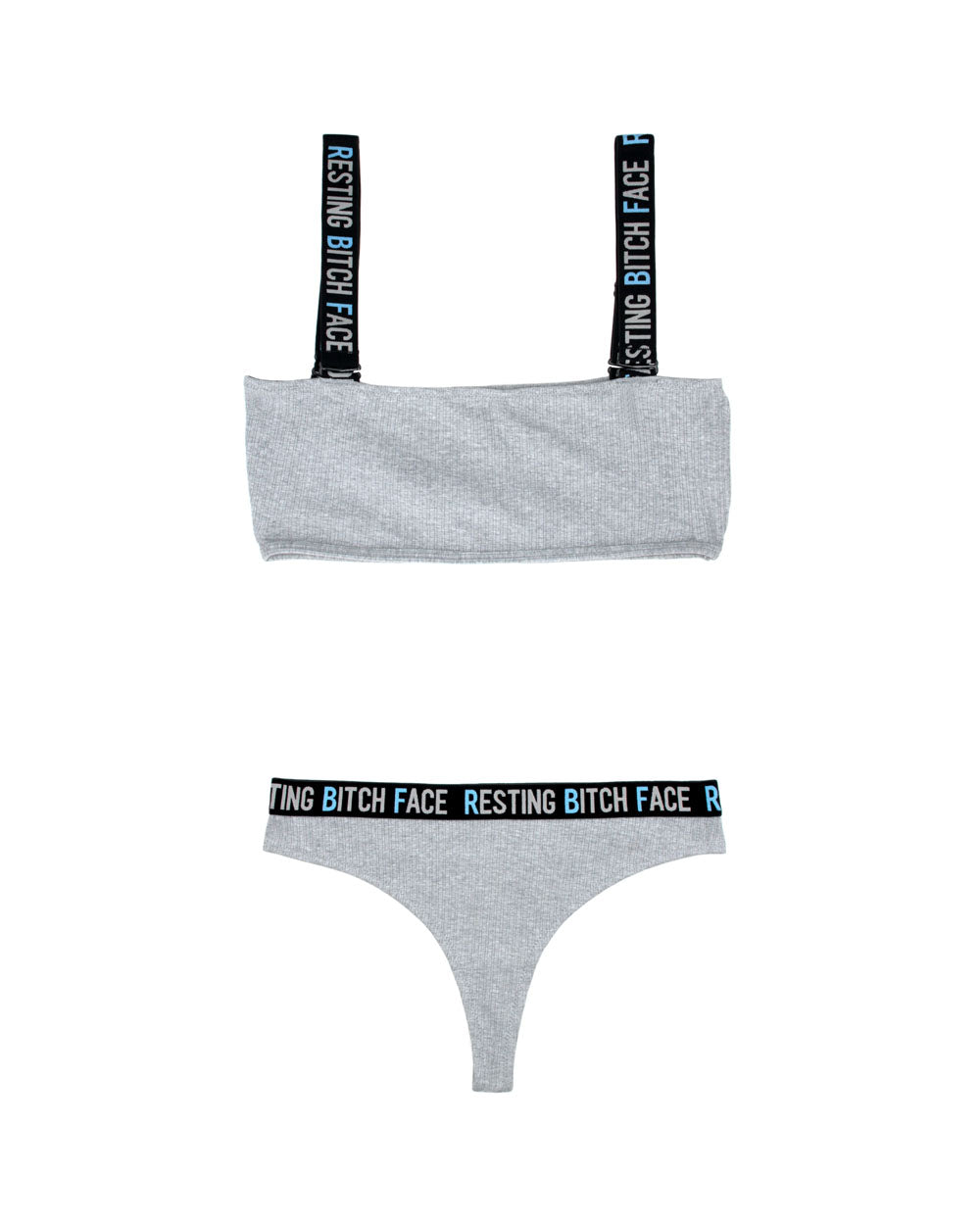 Resting Bitch Face Crop Top and Thong Panty Set - Gray - L/xl - Not Very Vanilla