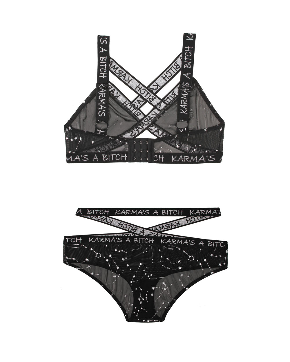 Karma's a Bitch Bralette and Cutout Panty Set - Black - S/m - Not Very Vanilla