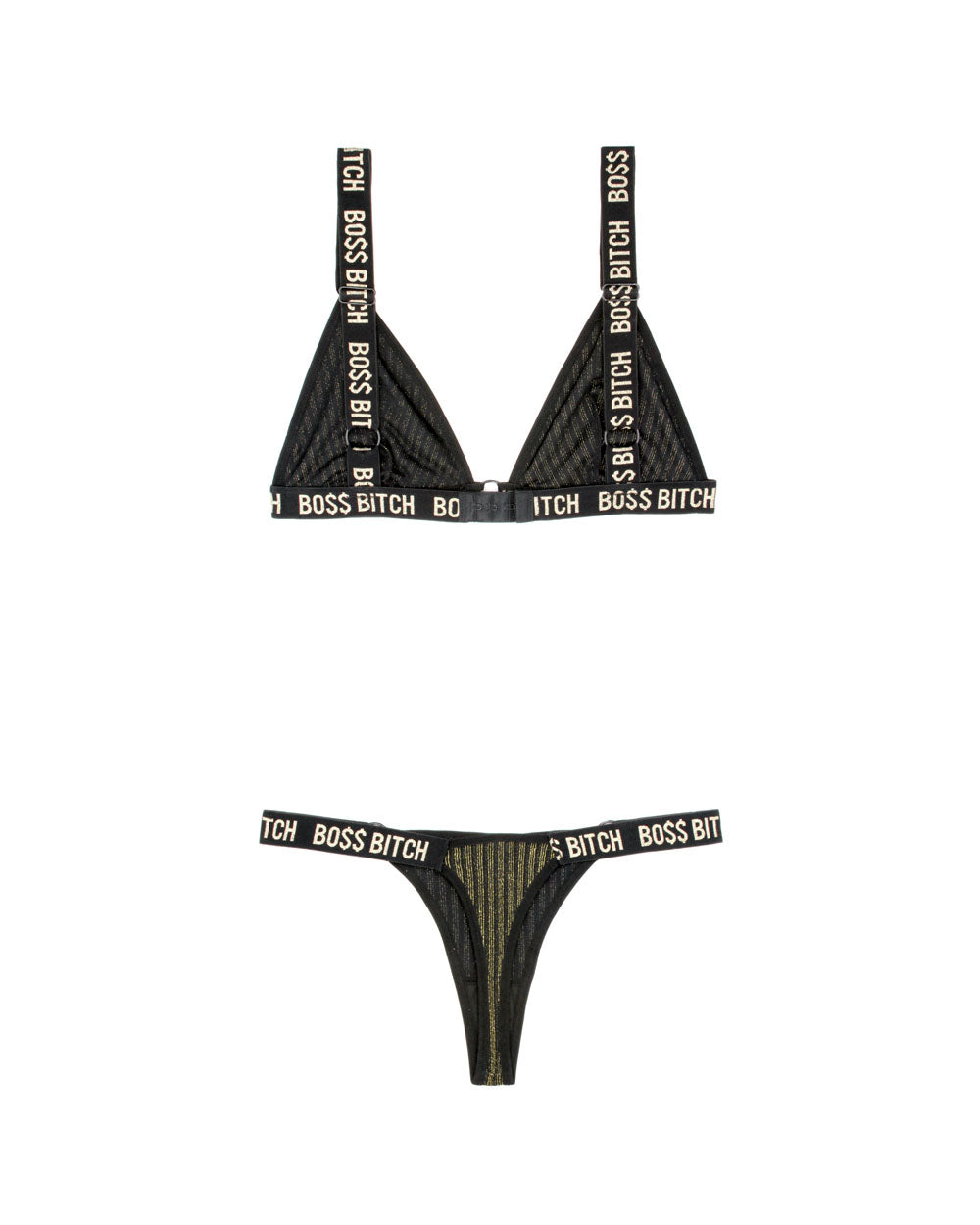 Boss Bitch Bralette and Thong Panty Set - Black / Gold - S/m - Not Very Vanilla