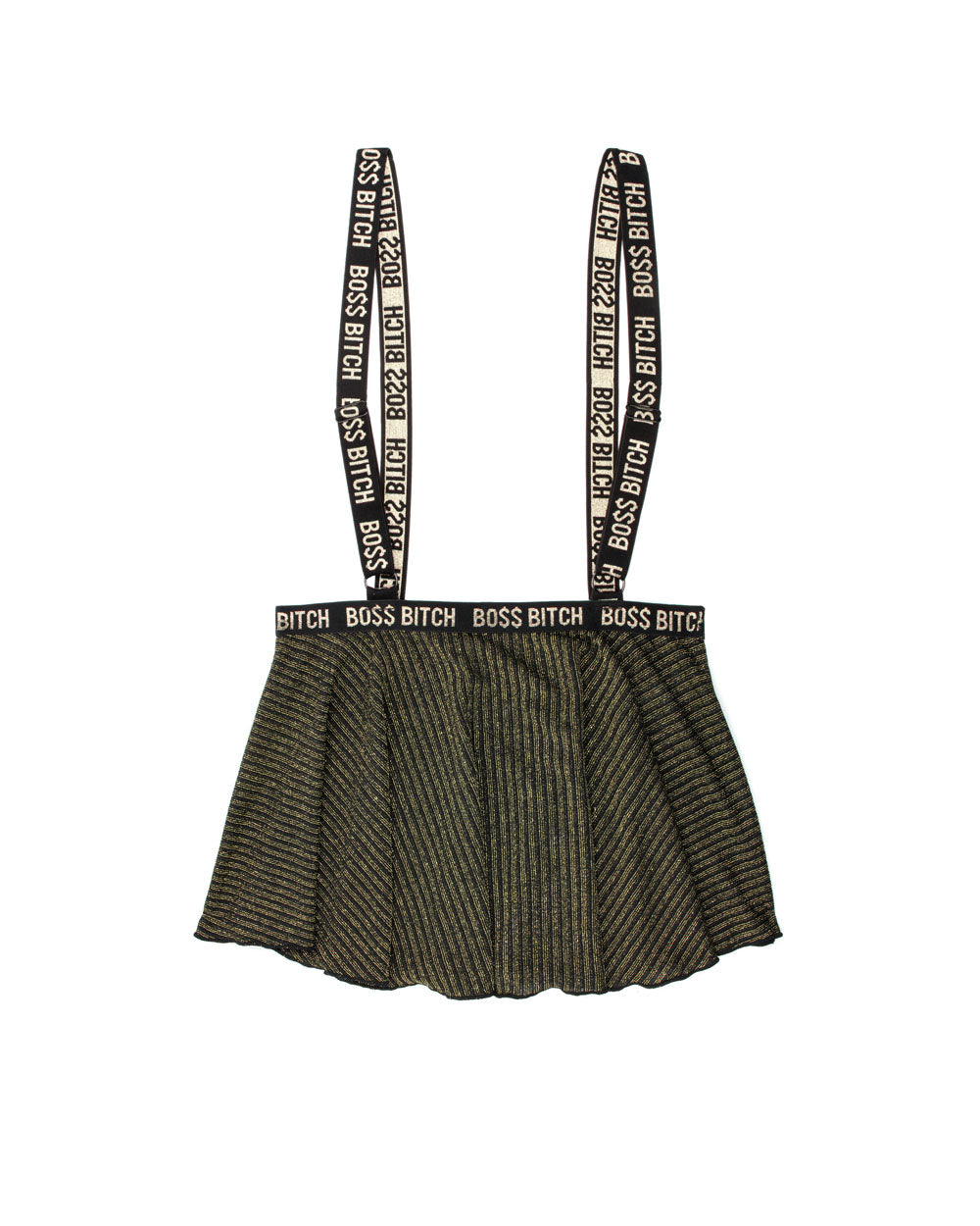 Boss Bitch Suspender Skirt - Skirt Only - Black/gold - L/xl - Not Very Vanilla