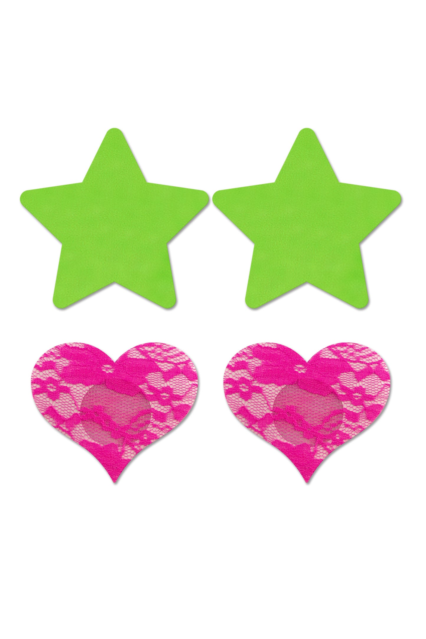 Fashion Pasties Set - Neon Green Solid Star and Neon Pink Lace Heart - Not Very Vanilla