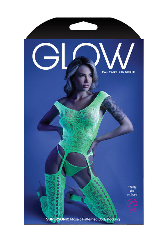 Supersonic Mosaic Bodystocking - One Size- Neon Green - Not Very Vanilla