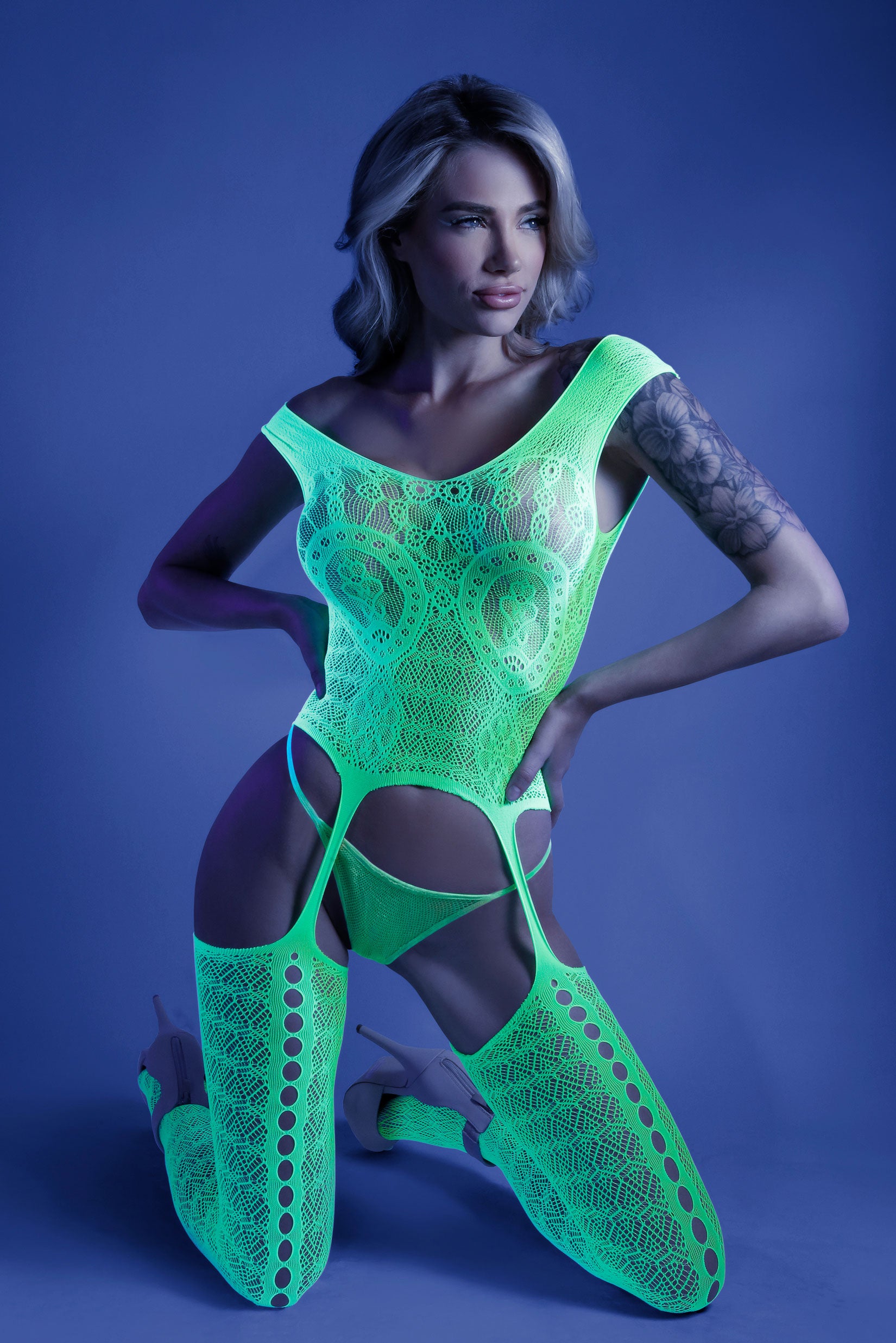 Supersonic Mosaic Bodystocking - One Size- Neon Green - Not Very Vanilla