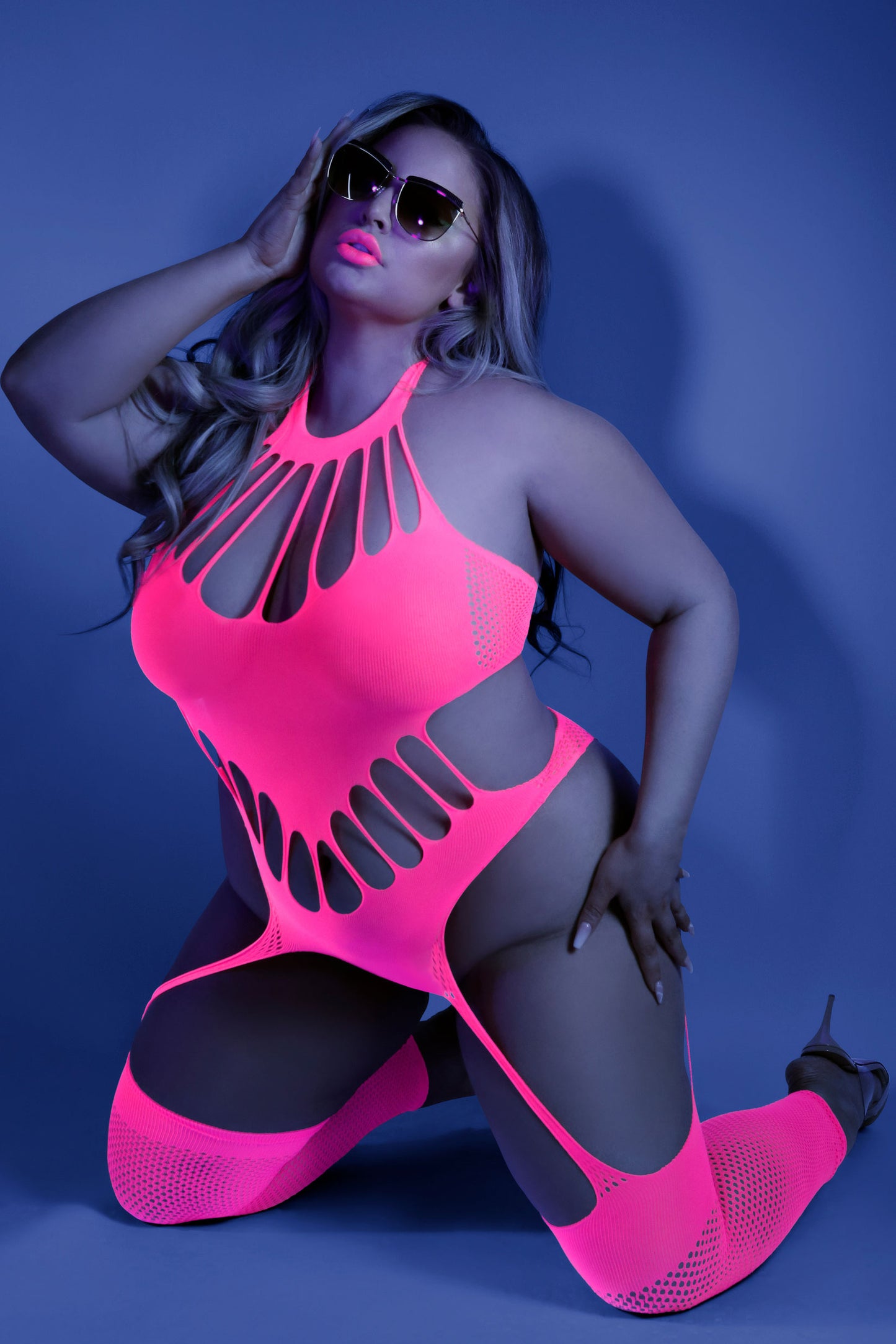 No Promises Teddy Bodystocking - One Size - Neon Pink - Not Very Vanilla