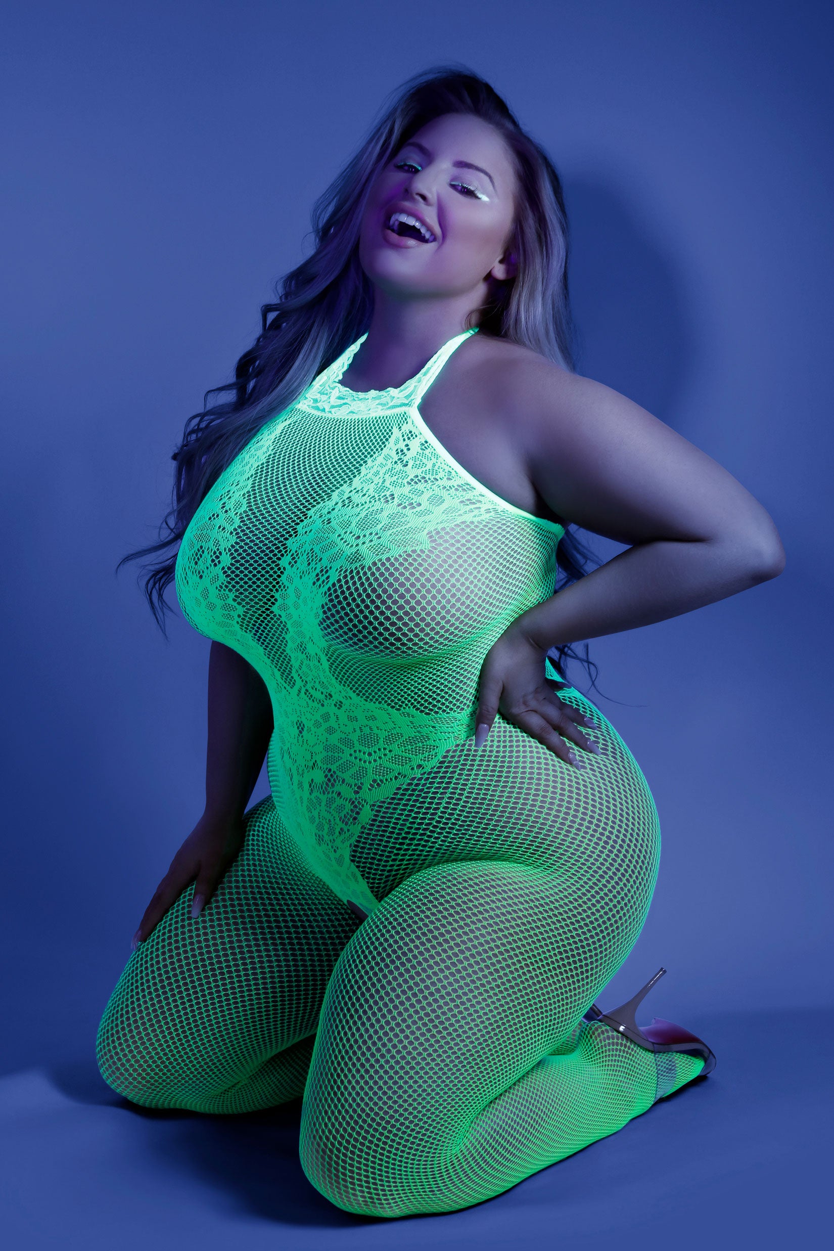 Moonbeam Crotchless Bodystocking - Queen - Neon Green - Not Very Vanilla