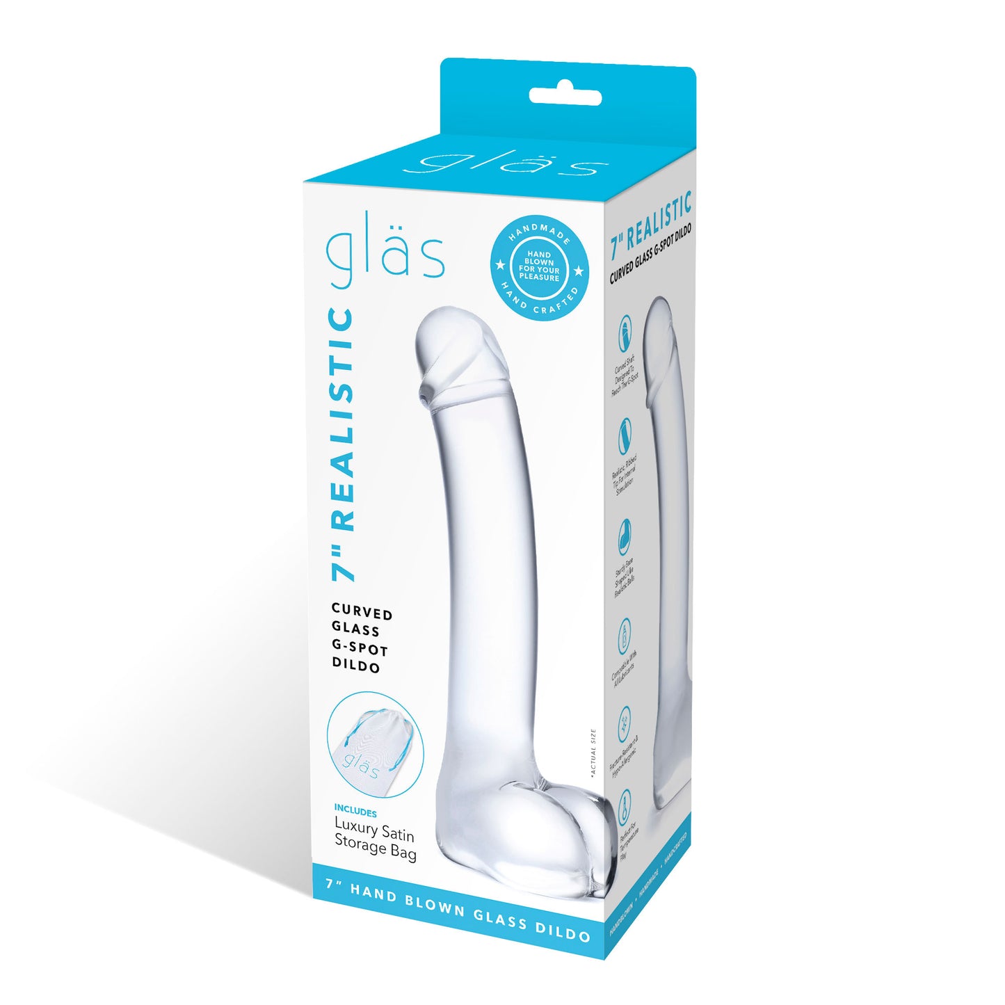 7 Inch Realistic Curved Glass G-Spot Dildo - Clear - Not Very Vanilla