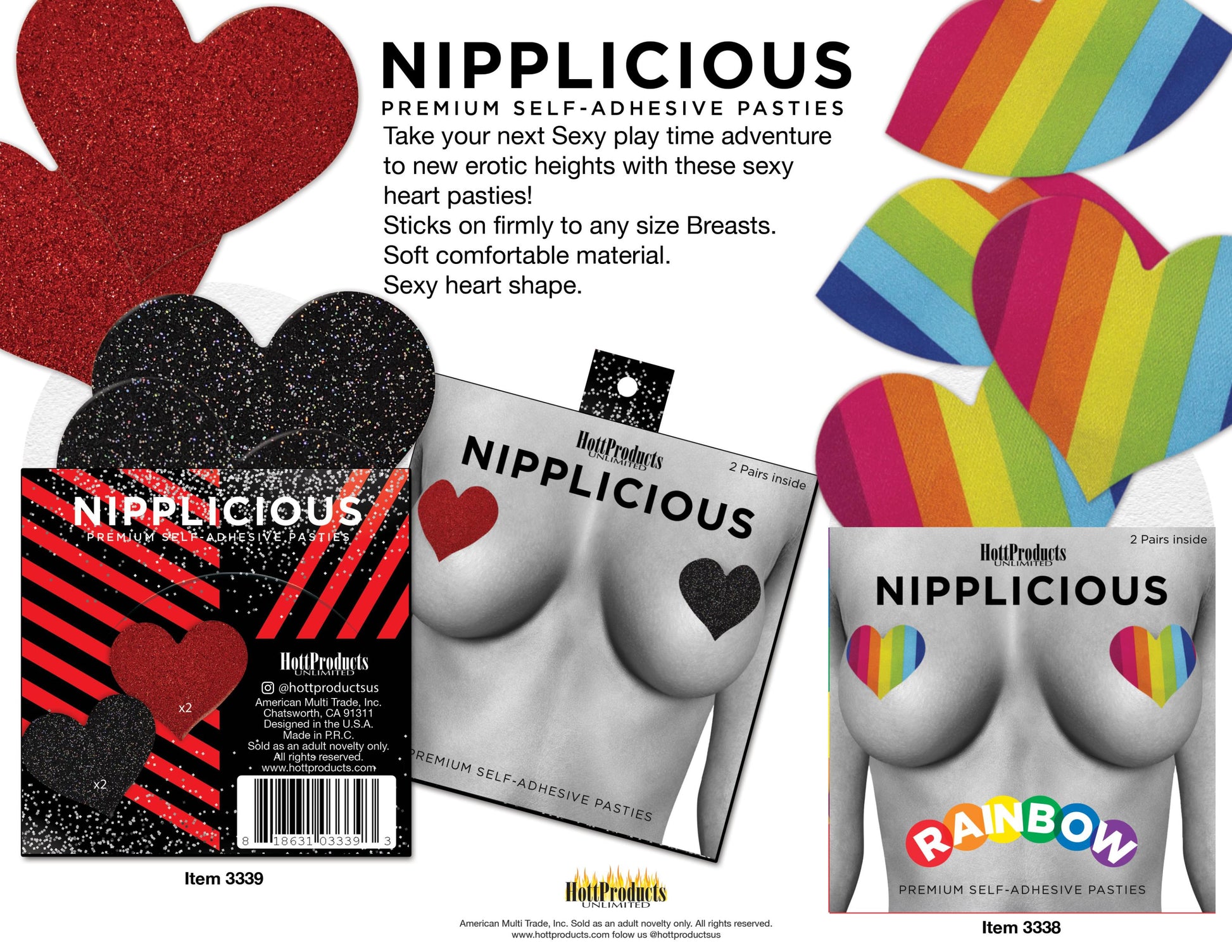 Nipplicious - Rainbow Nipple Pasties - Hearts and Lips - Not Very Vanilla