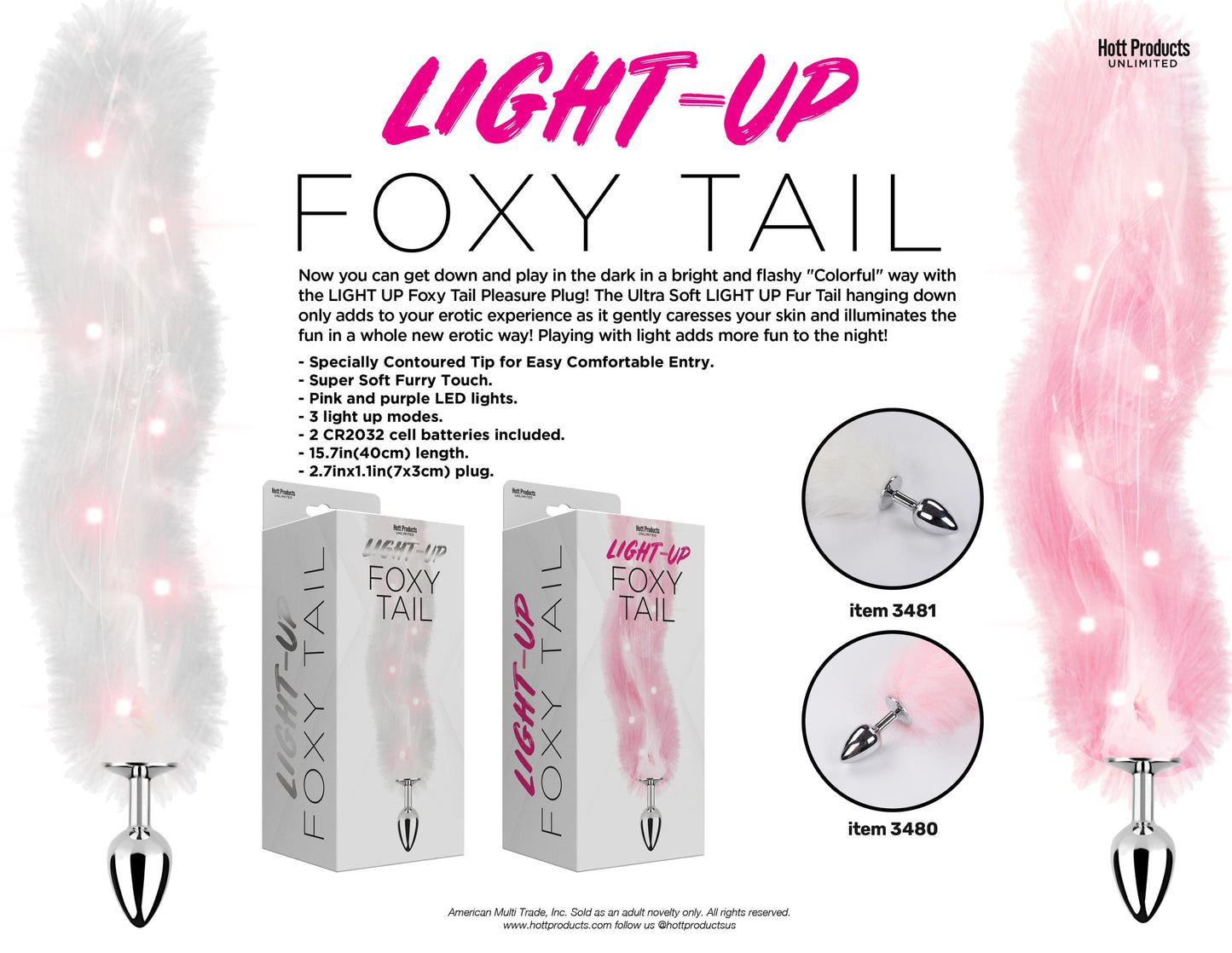 Foxy Tail - Light Up Faux Fur Butt Plug - Pink Plug - Pink - Not Very Vanilla