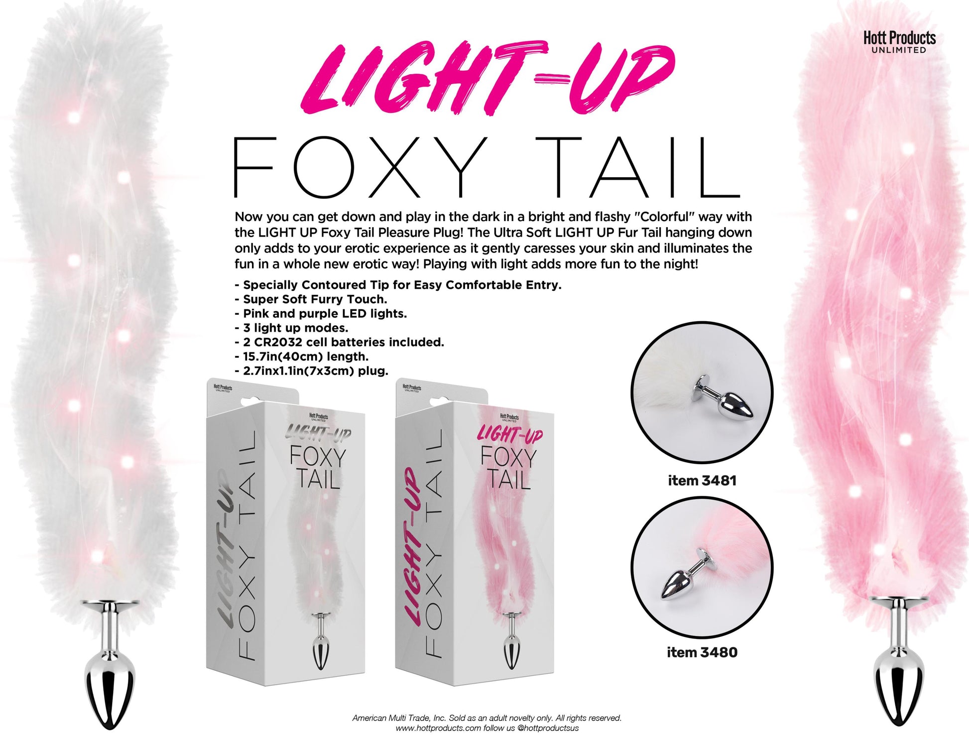 Foxy Tail - Light Up Faux Fur Butt Plug - Pink Plug - Pink - Not Very Vanilla