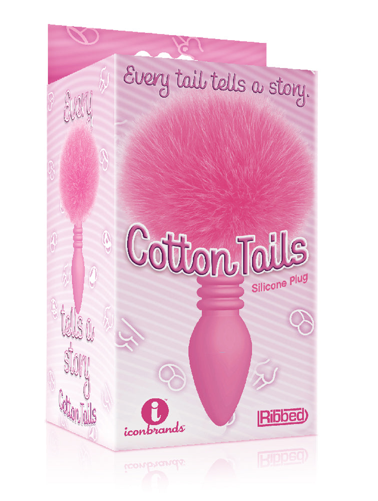 The 9's Cottontails Silicone Bunny Tail Butt Plug - Ribbed Pink - Not Very Vanilla