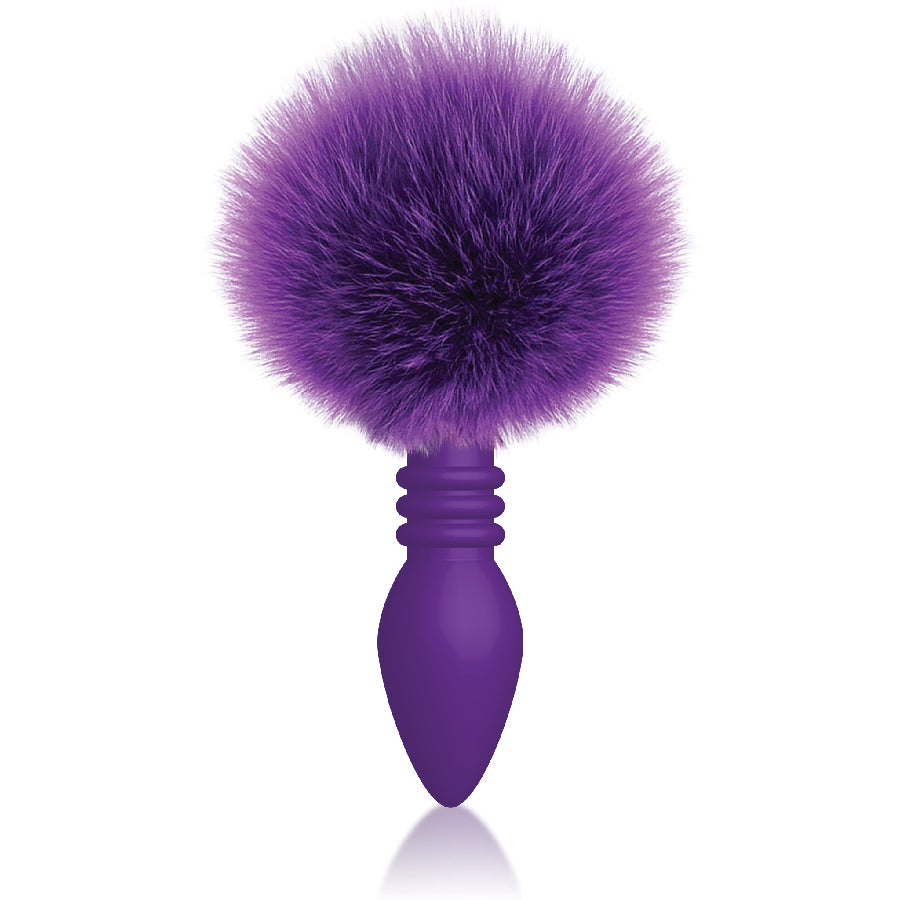 The 9's Cottontails Silicone Bunny Tail Butt Plug - Ribbed Purple - Not Very Vanilla