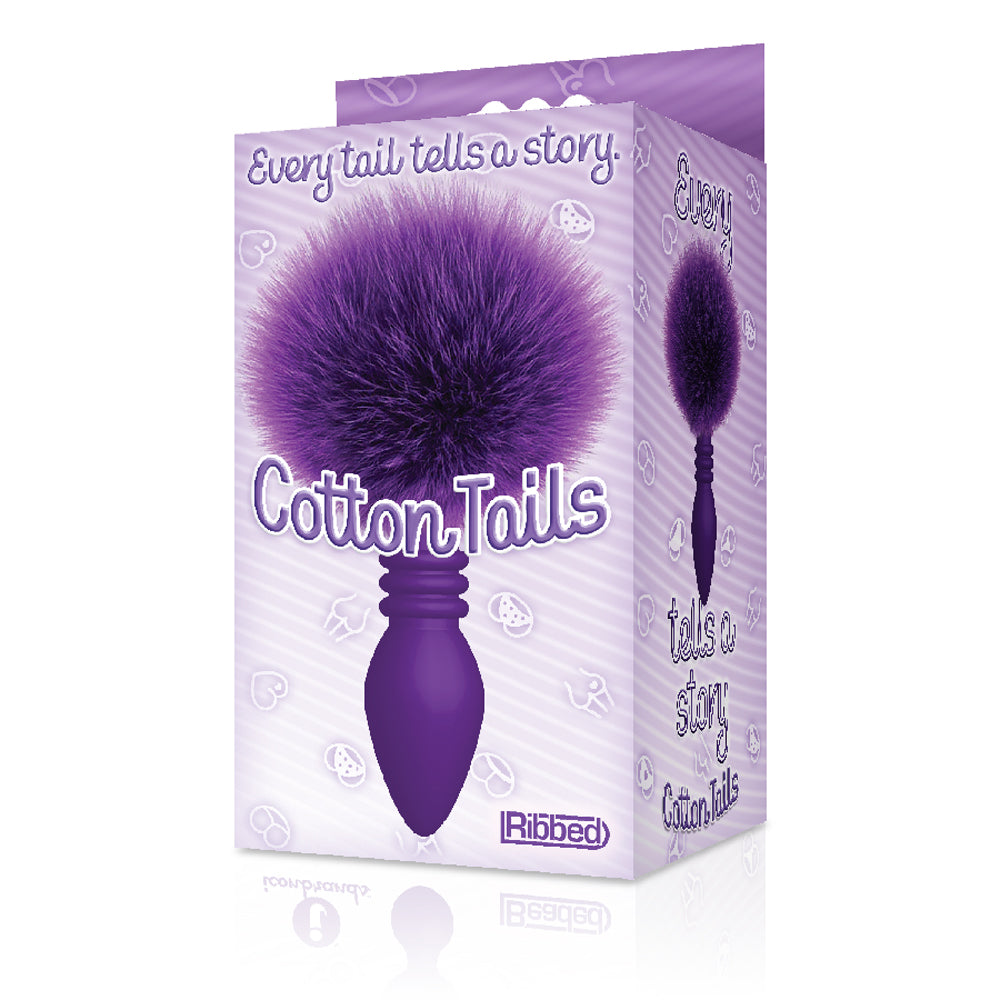 The 9's Cottontails Silicone Bunny Tail Butt Plug - Ribbed Purple - Not Very Vanilla