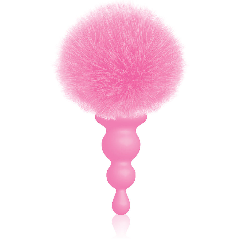 The 9's Cottontails Silicone Bunny Tail Butt Plug - Beaded Pink - Not Very Vanilla