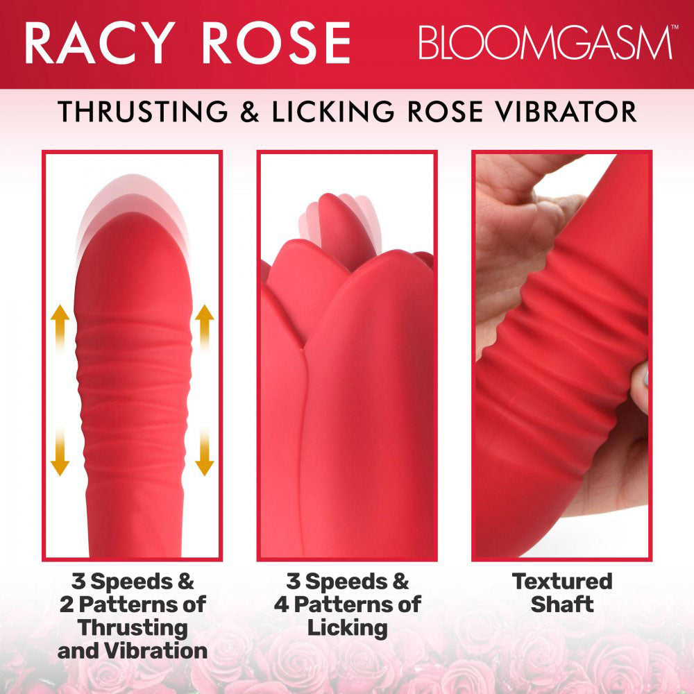 Bloomgasm Racy Rose Thrust and Lick Vibrator - Red - Not Very Vanilla