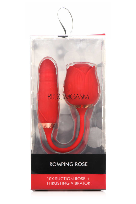 Bloomgasm Romping Rose Suction and Thrusting Vibrator - Red - Not Very Vanilla