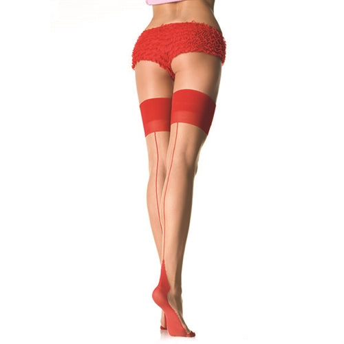 Sheer 2 Tone Stockings - One Size - Nude/ Red - Not Very Vanilla