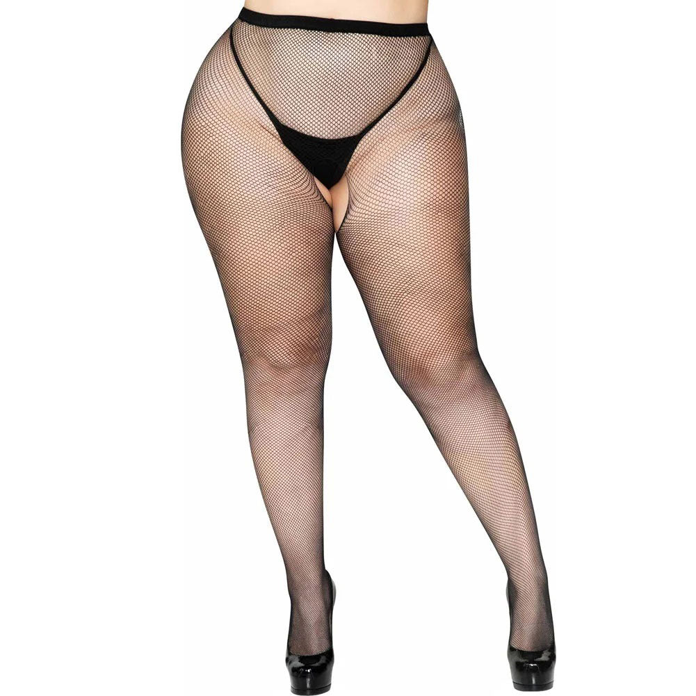 Crotchless Fishnet Pantyhose - Queen Size - Black - Not Very Vanilla