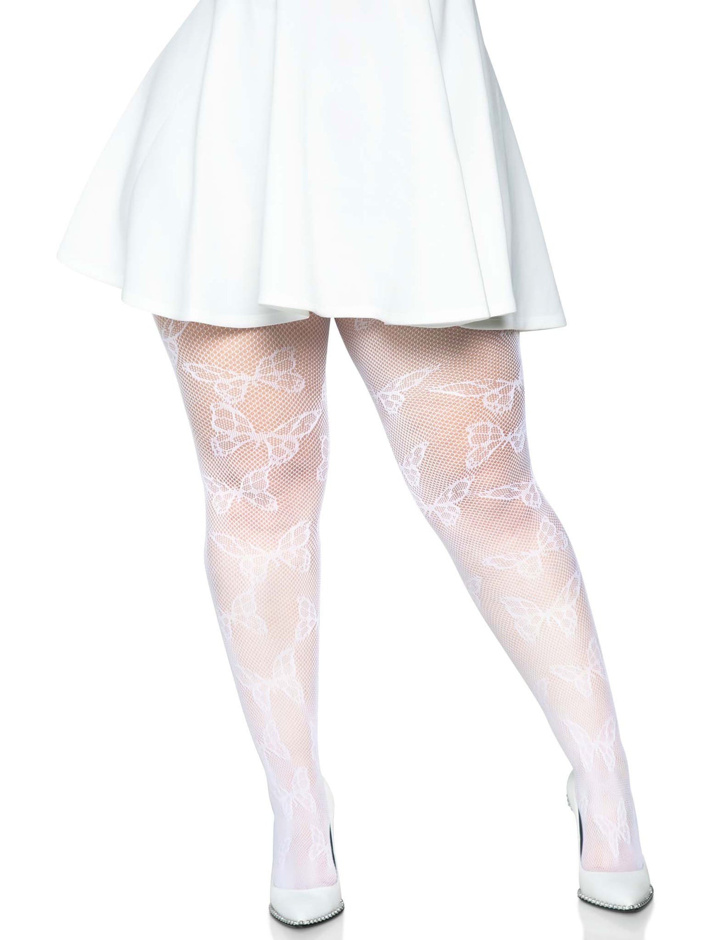 Butterfly Net Tights - 1x/2x - White - Not Very Vanilla