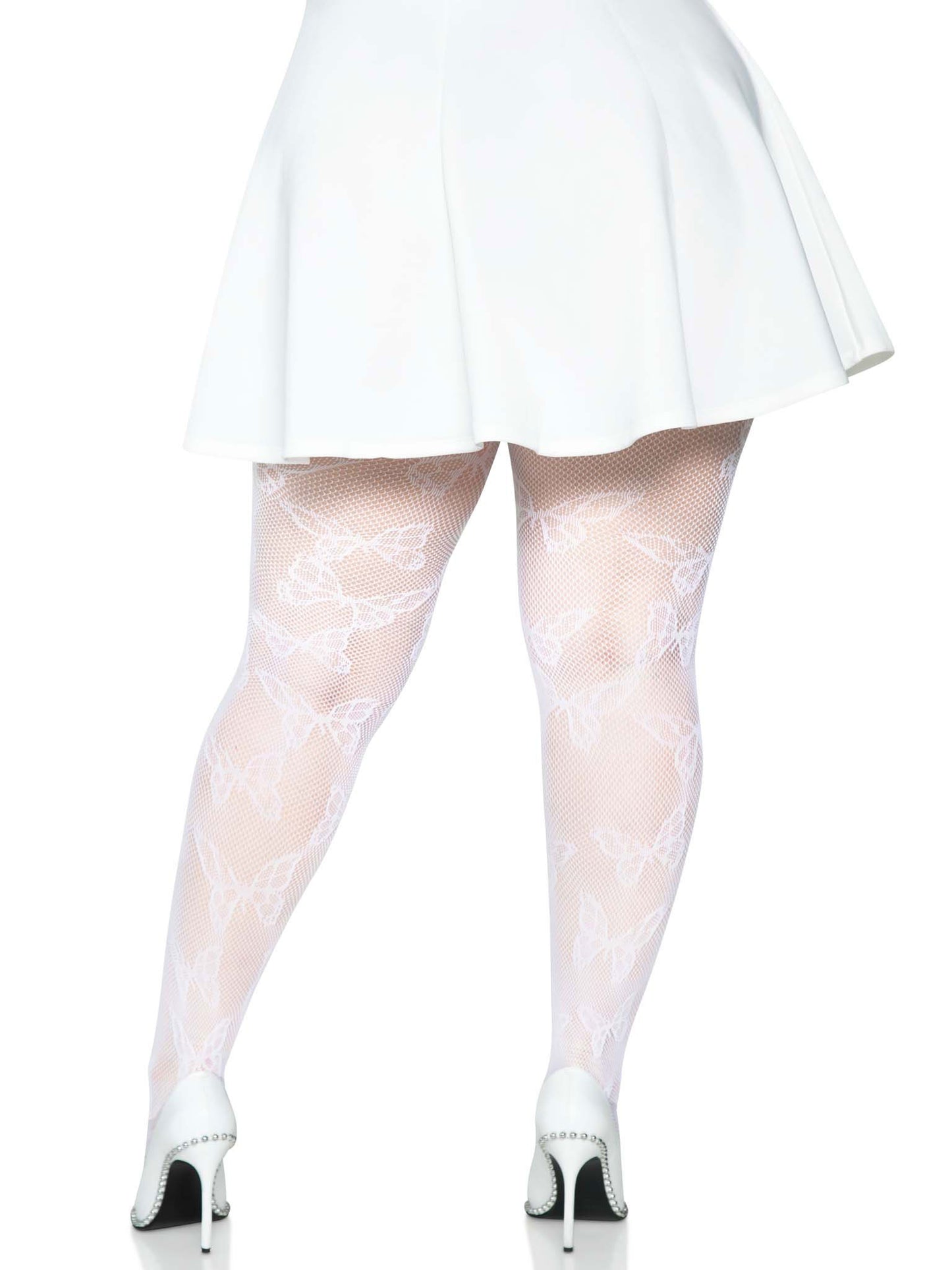 Butterfly Net Tights - 1x/2x - White - Not Very Vanilla