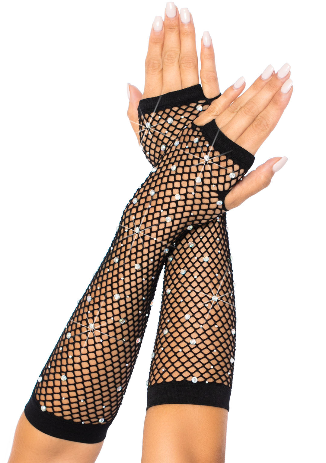 Rhinestone Fishnet Arm Warmers Black - Not Very Vanilla