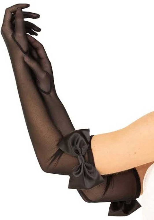 Bow Top Mesh Gloves - One Size - Black - Not Very Vanilla