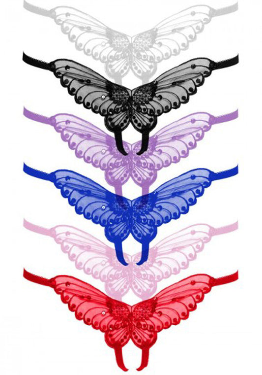 Butterfly Crotchless Panty With Pearl Accents - Assorted Colors - One Size - Not Very Vanilla