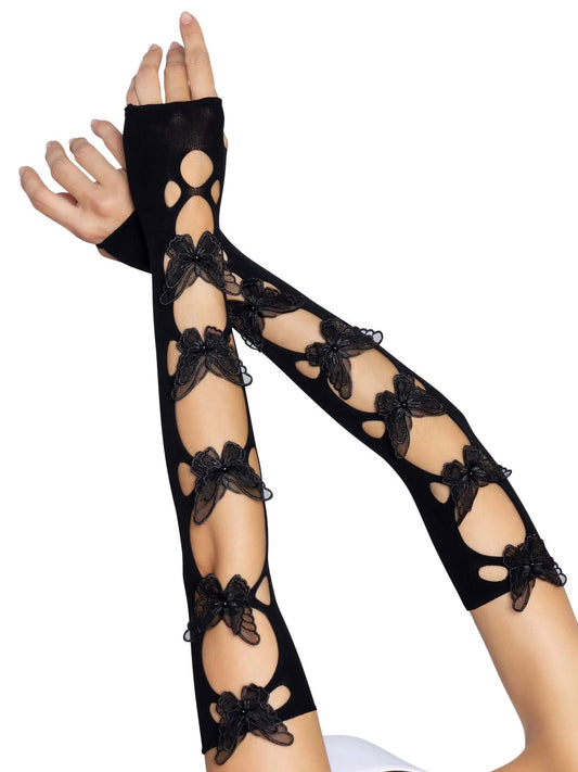 Butterfly Cut Out Arm Warmers - One Size - Black - Not Very Vanilla