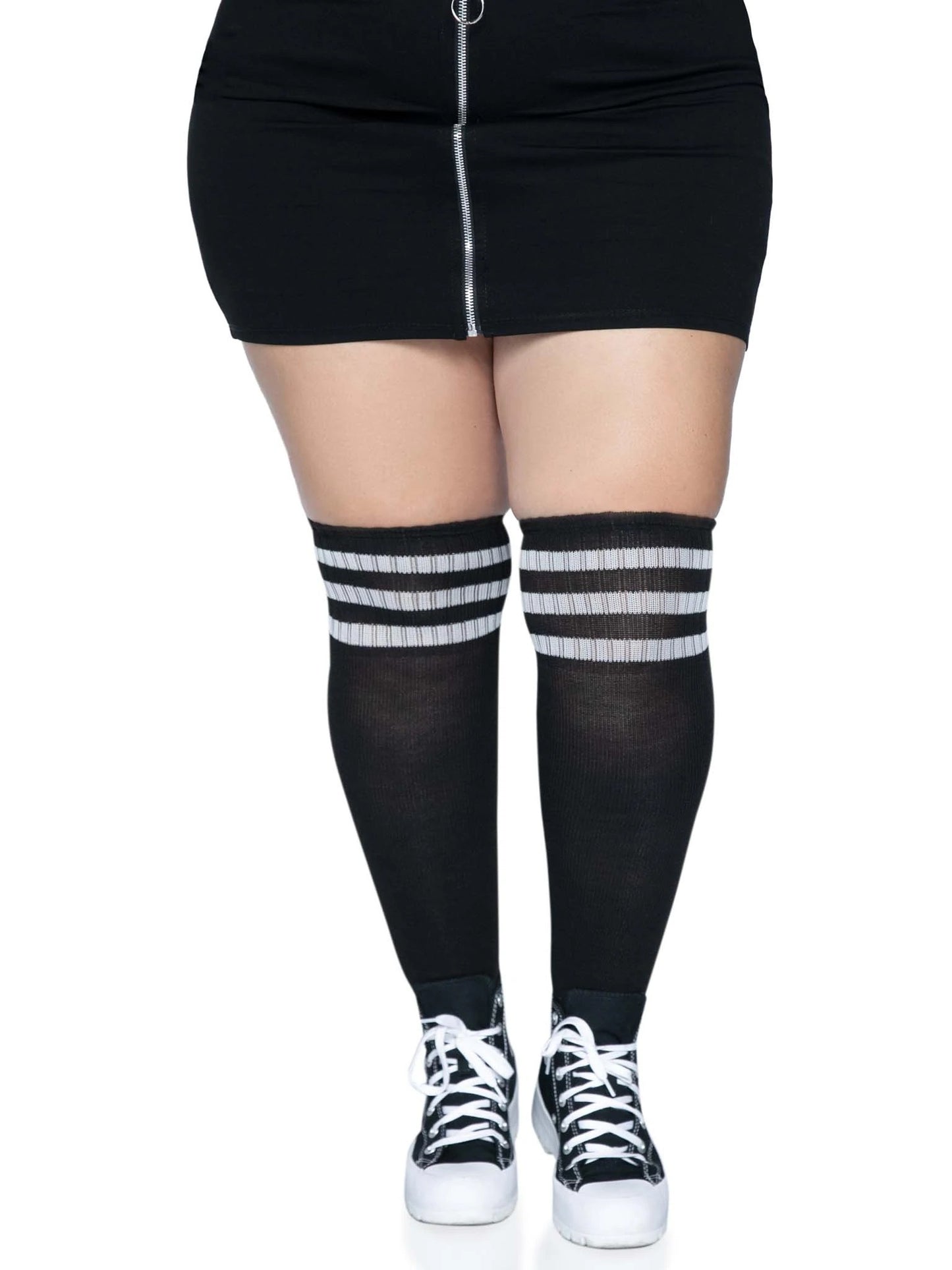 Over the Knee Athletic Socks -1x/2x - Black/white - Not Very Vanilla