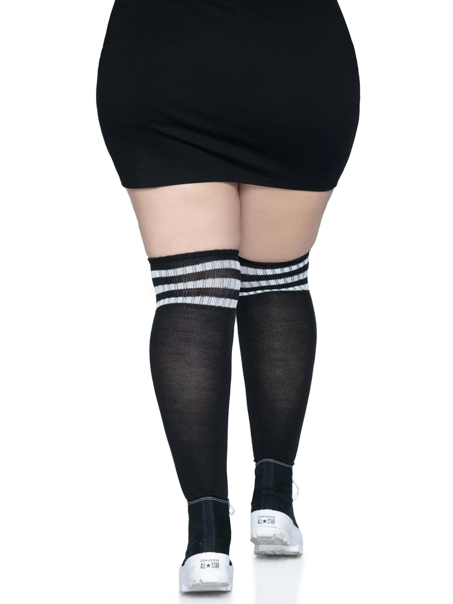 Over the Knee Athletic Socks -1x/2x - Black/white - Not Very Vanilla