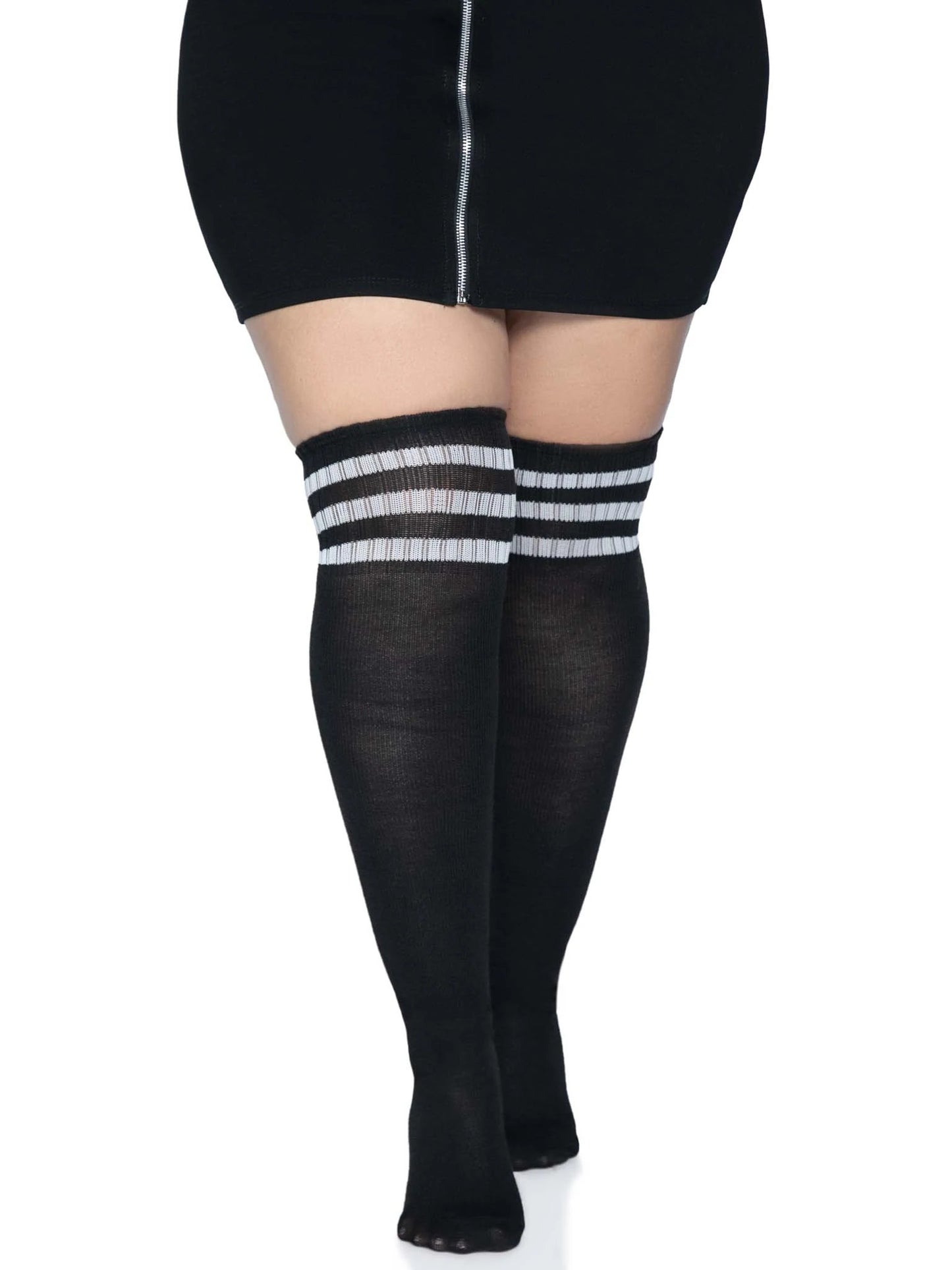 Over the Knee Athletic Socks -1x/2x - Black/white - Not Very Vanilla