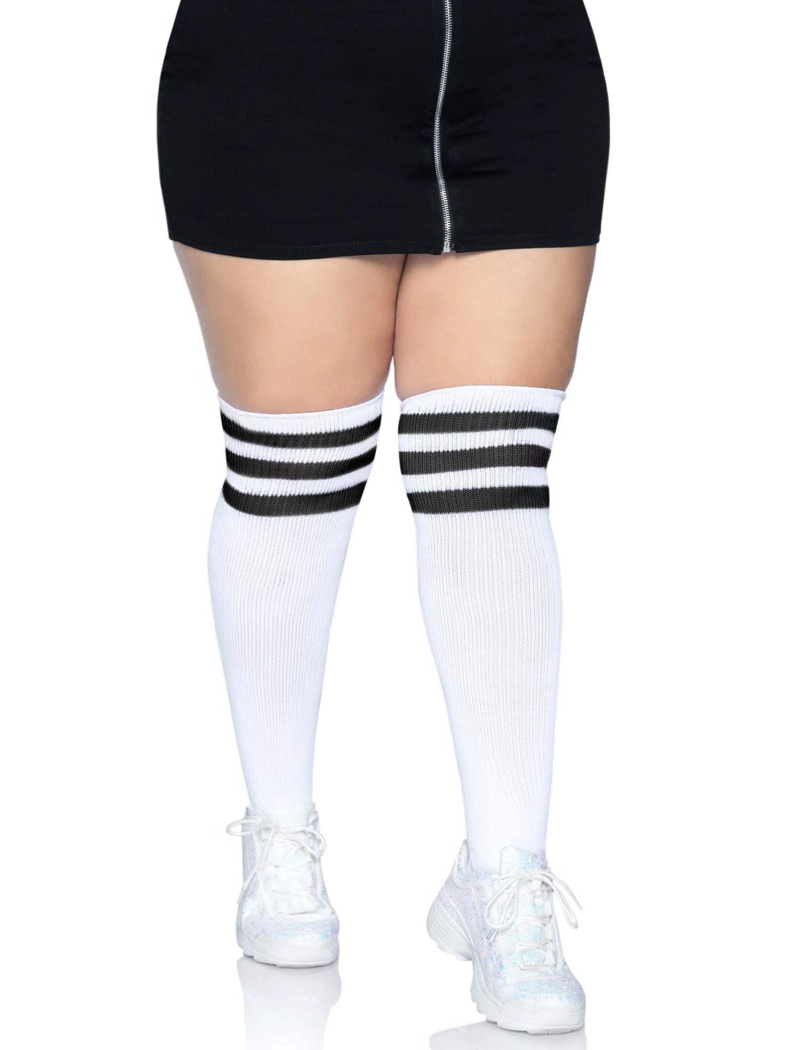 Over the Knee Athletic Socks - 1x/2x - White/black - Not Very Vanilla