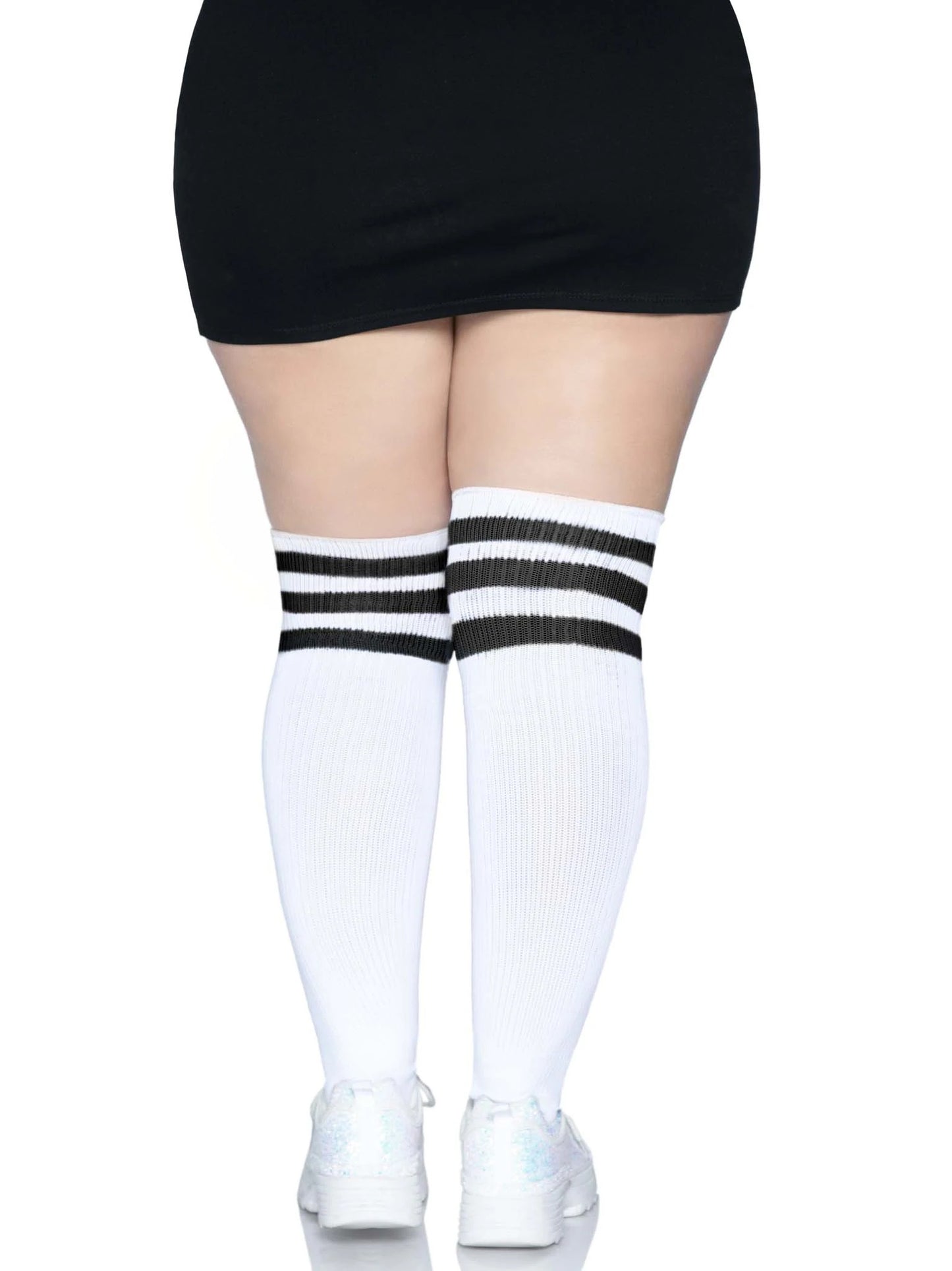 Over the Knee Athletic Socks - 1x/2x - White/black - Not Very Vanilla