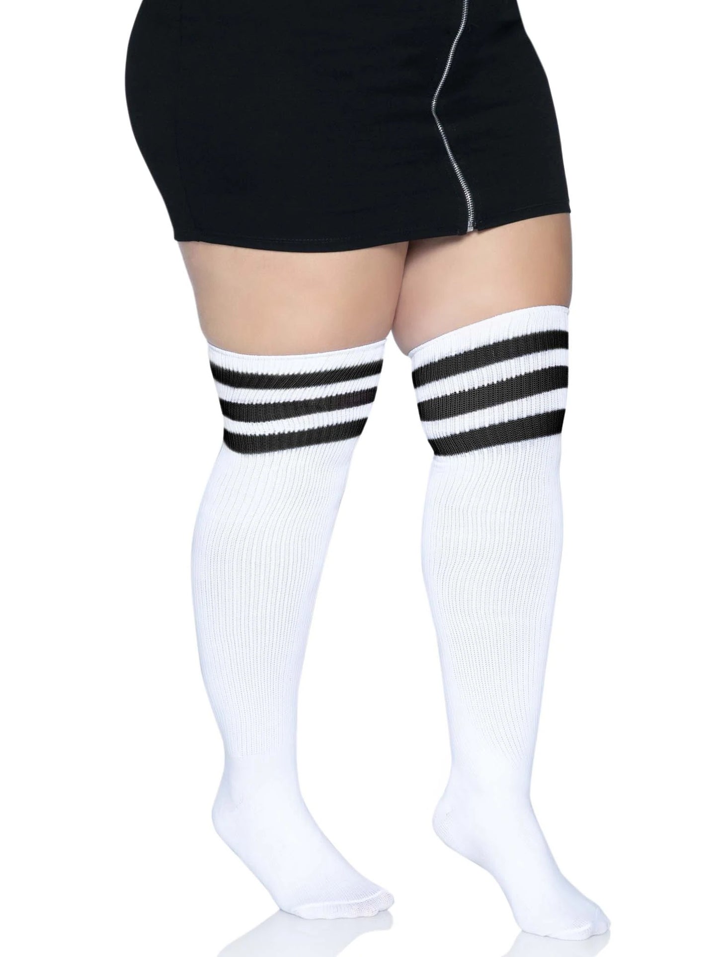 Over the Knee Athletic Socks - 1x/2x - White/black - Not Very Vanilla