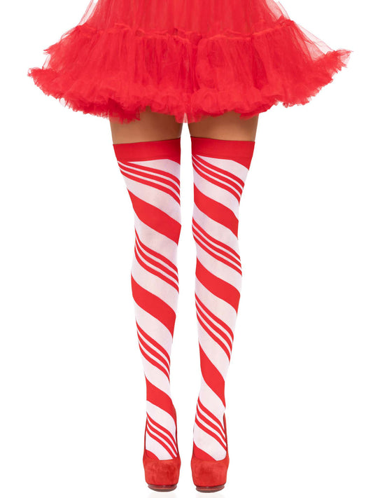 Candy Cane Thigh High - One Size - White/red - Not Very Vanilla