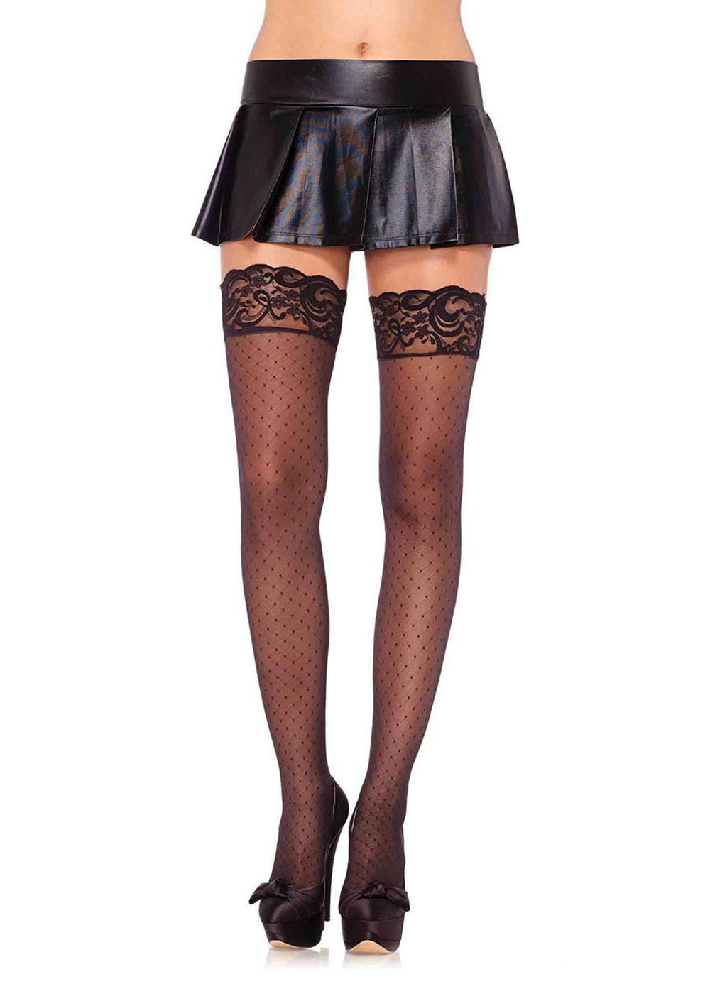 Stay Up Spandex Diamond Dot Sheer Thigh Highs - One Size - Black - Not Very Vanilla