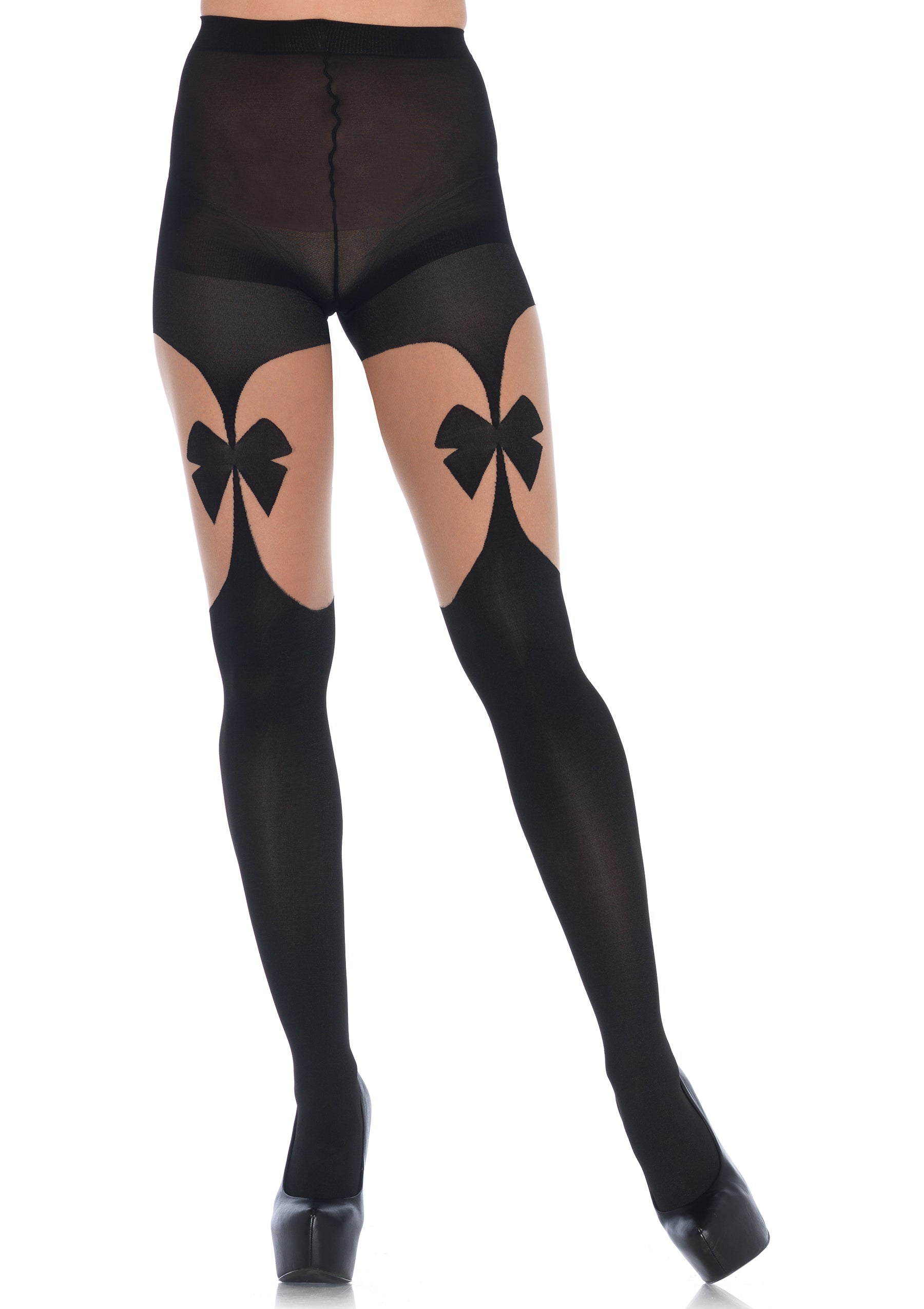 Illusion Bow Garterbelt Tights - One Size - Not Very Vanilla