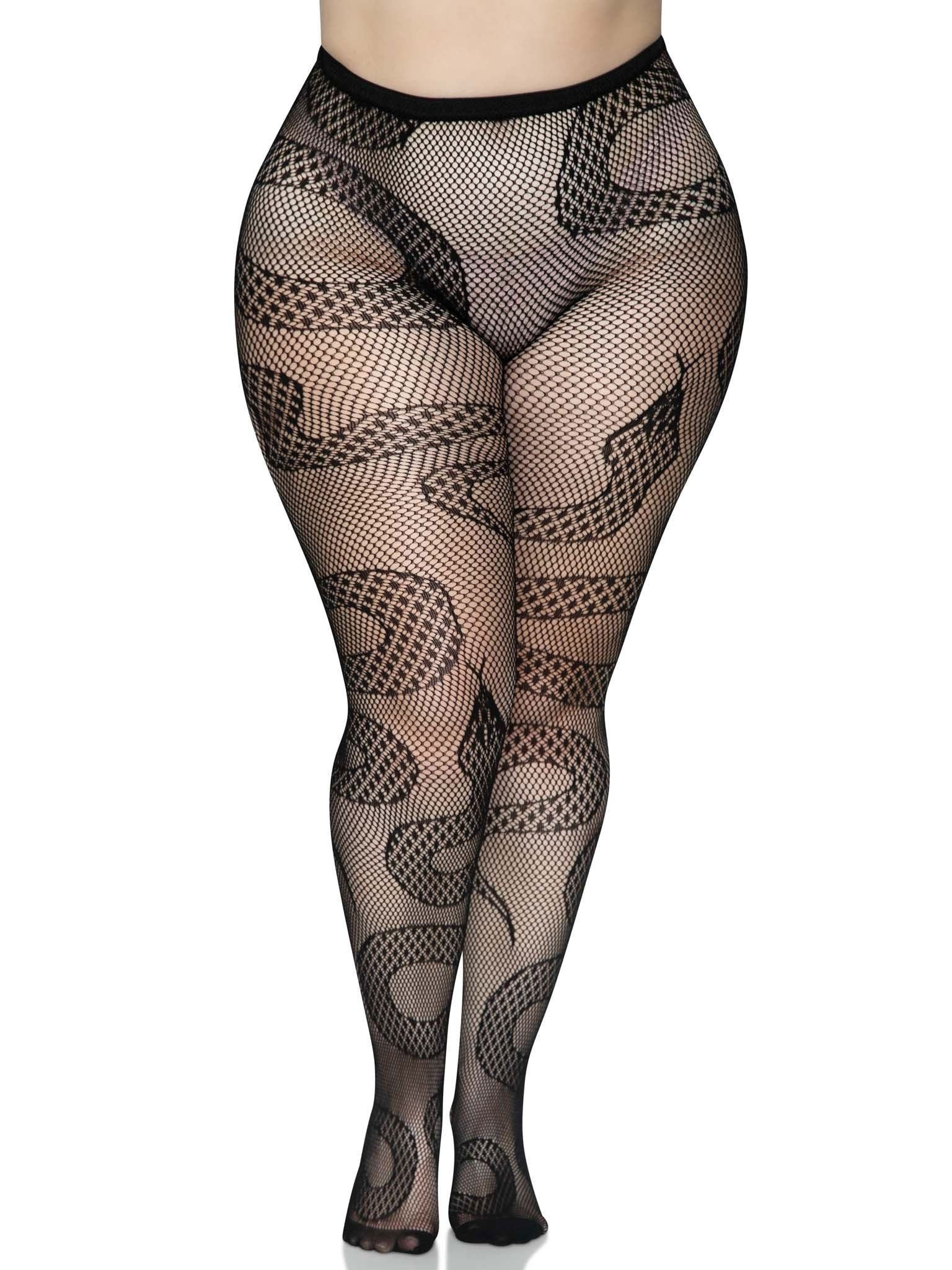 Snake Net Tights - 1x/2x - Black - Not Very Vanilla