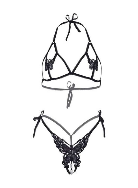 Butterfly Bra and Panty Set - One Size - Black - Not Very Vanilla