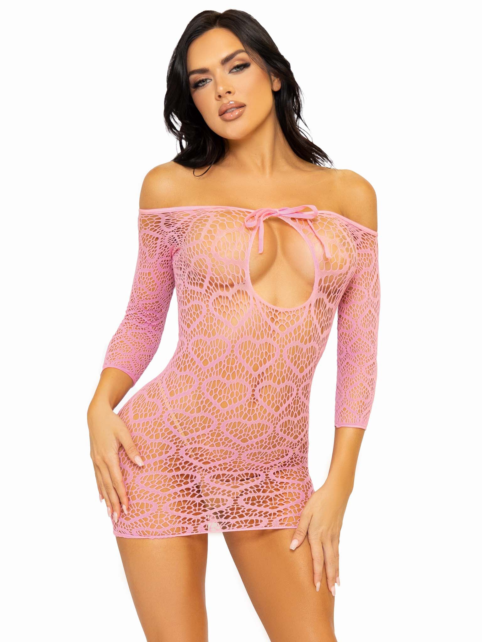 Seamless Heart Net Mini Dress - One Size - Pink - Not Very Vanilla