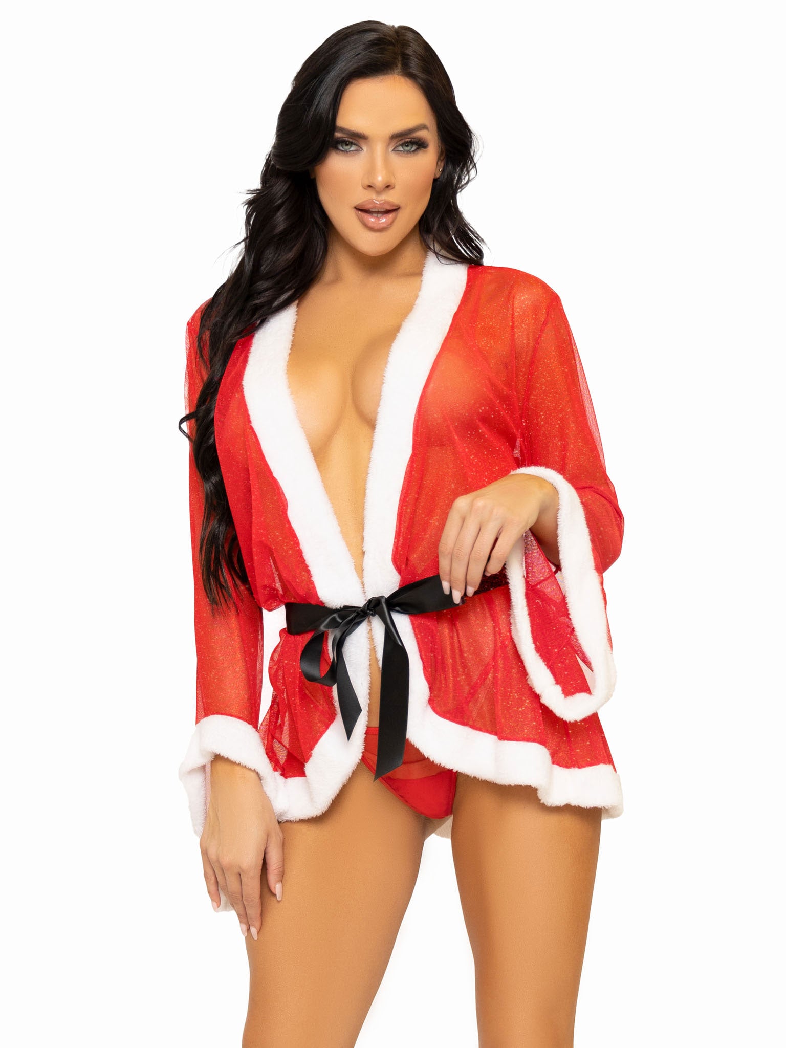 3 Pc Santa Robe and G-String Set - M/l - Red - Not Very Vanilla