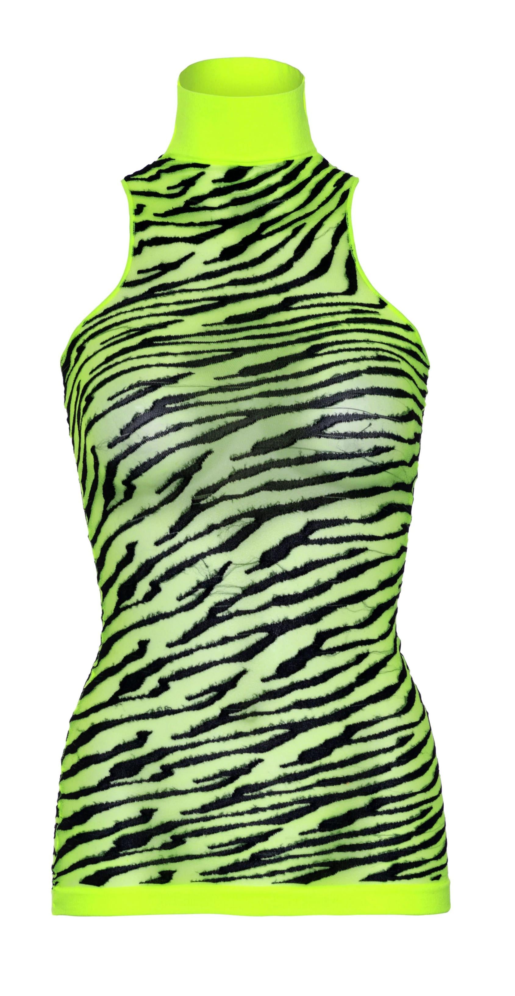 Neon Zebra Racer Back Mini Dress - One Size - Neon Yellow - Not Very Vanilla