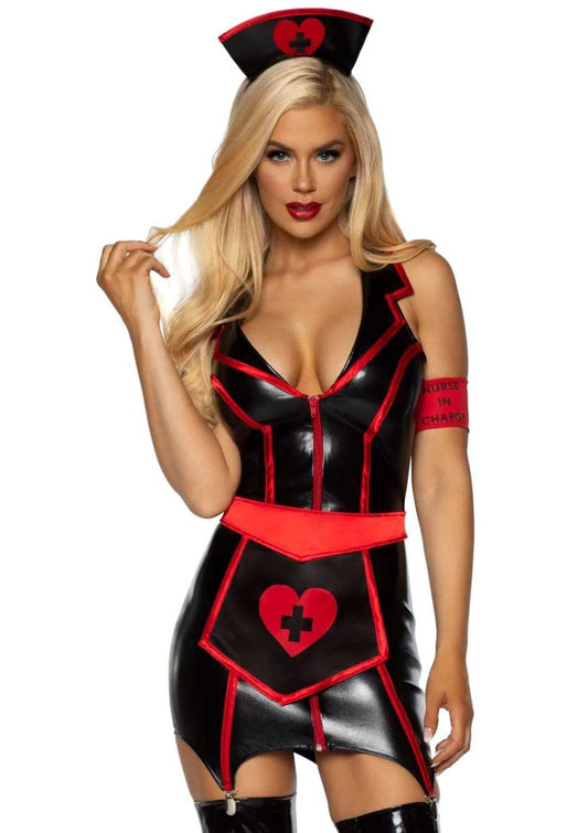 Naughty Nurse Costume - Medium - Black/red - Not Very Vanilla